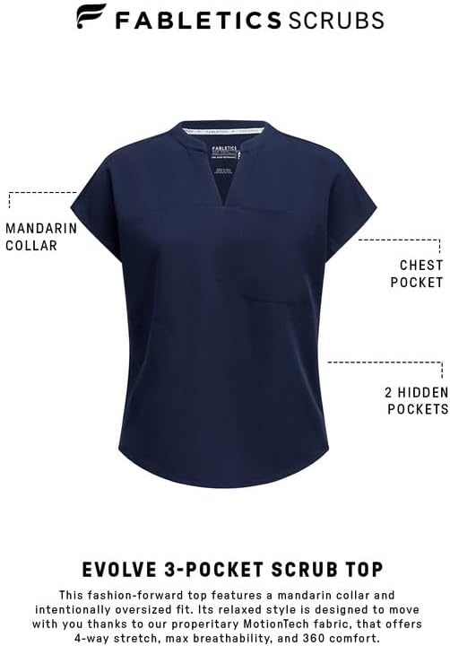 image:imageFabletics Womens Evolve 3Pocket Scrub Top with an Oversized Fit MotionTech 4Way Stretch WrinkleResist AntiShrinkNavy