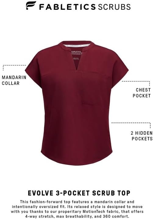 image:imageFabletics Womens Evolve 3Pocket Scrub Top with an Oversized Fit MotionTech 4Way Stretch WrinkleResist AntiShrinkWine