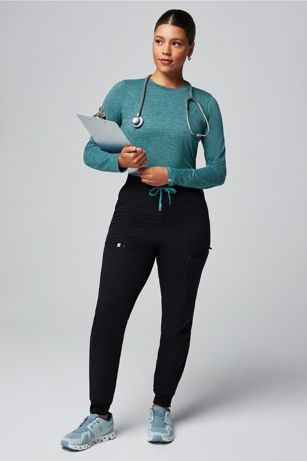 image:imageFabletics Womens High Rise Active Scrub Jogger MotionTech 4Way Stretch PocketPacked Lightweight SemiSlim FitBlackBlue Lagoon