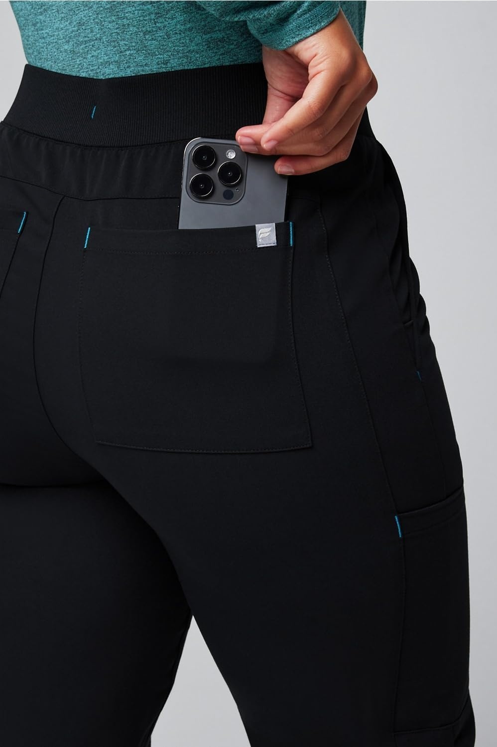 image:imageFabletics Womens High Rise Active Scrub Jogger MotionTech 4Way Stretch PocketPacked Lightweight SemiSlim FitBlackBlue Lagoon