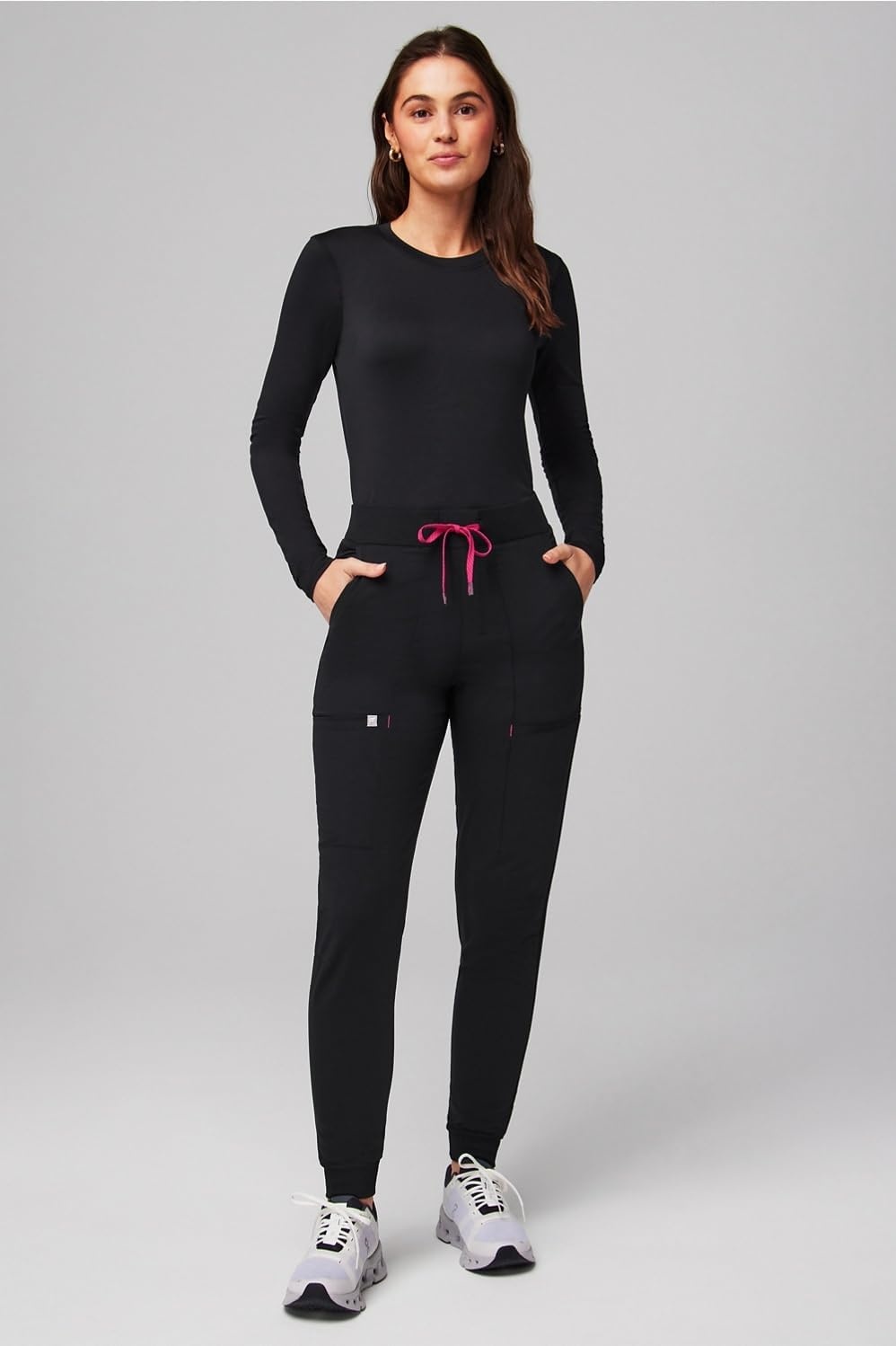 image:imageFabletics Womens High Rise Active Scrub Jogger MotionTech 4Way Stretch PocketPacked Lightweight SemiSlim FitBlackHibiscus