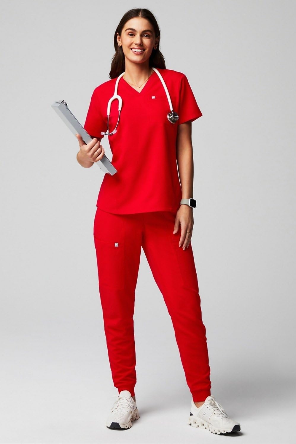 image:imageFabletics Womens High Rise Active Scrub Jogger MotionTech 4Way Stretch PocketPacked Lightweight SemiSlim FitGoji Red