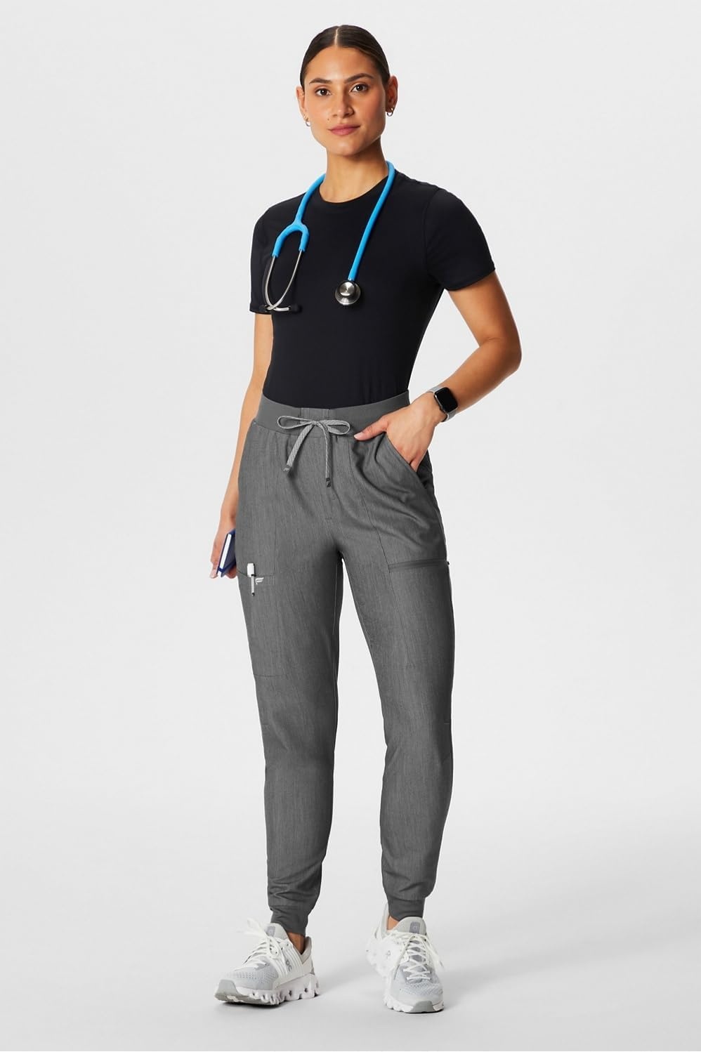 image:imageFabletics Womens High Rise Active Scrub Jogger MotionTech 4Way Stretch PocketPacked Lightweight SemiSlim FitHeather Grey