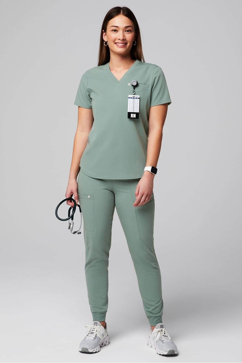 image:imageFabletics Womens High Rise Active Scrub Jogger MotionTech 4Way Stretch PocketPacked Lightweight SemiSlim FitSage
