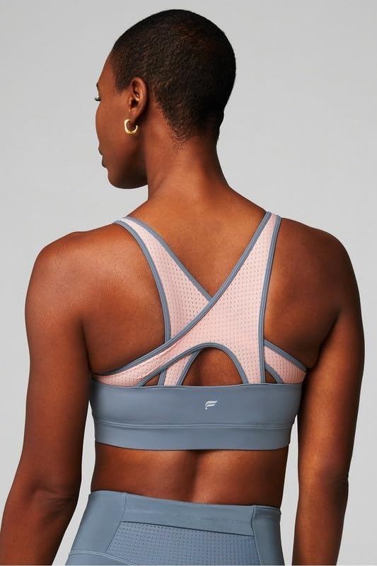 image:imageFabletics Womens Mesh Breathable Medium Impact Sports BraStormcloudLight Capri Coral