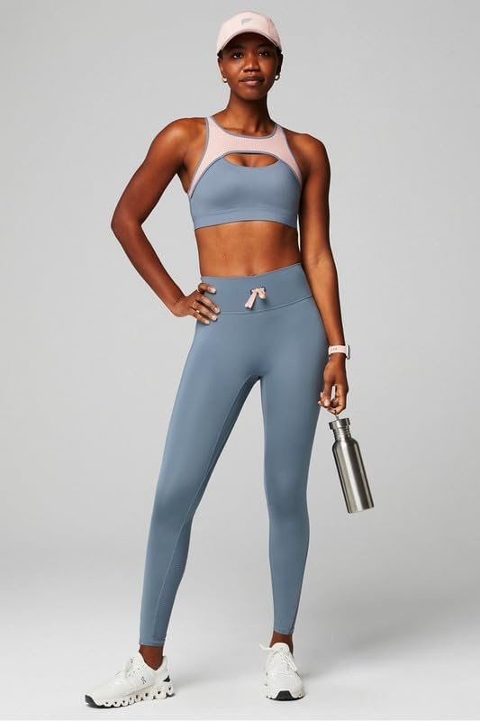 image:imageFabletics Womens Mesh Breathable Medium Impact Sports BraStormcloudLight Capri Coral