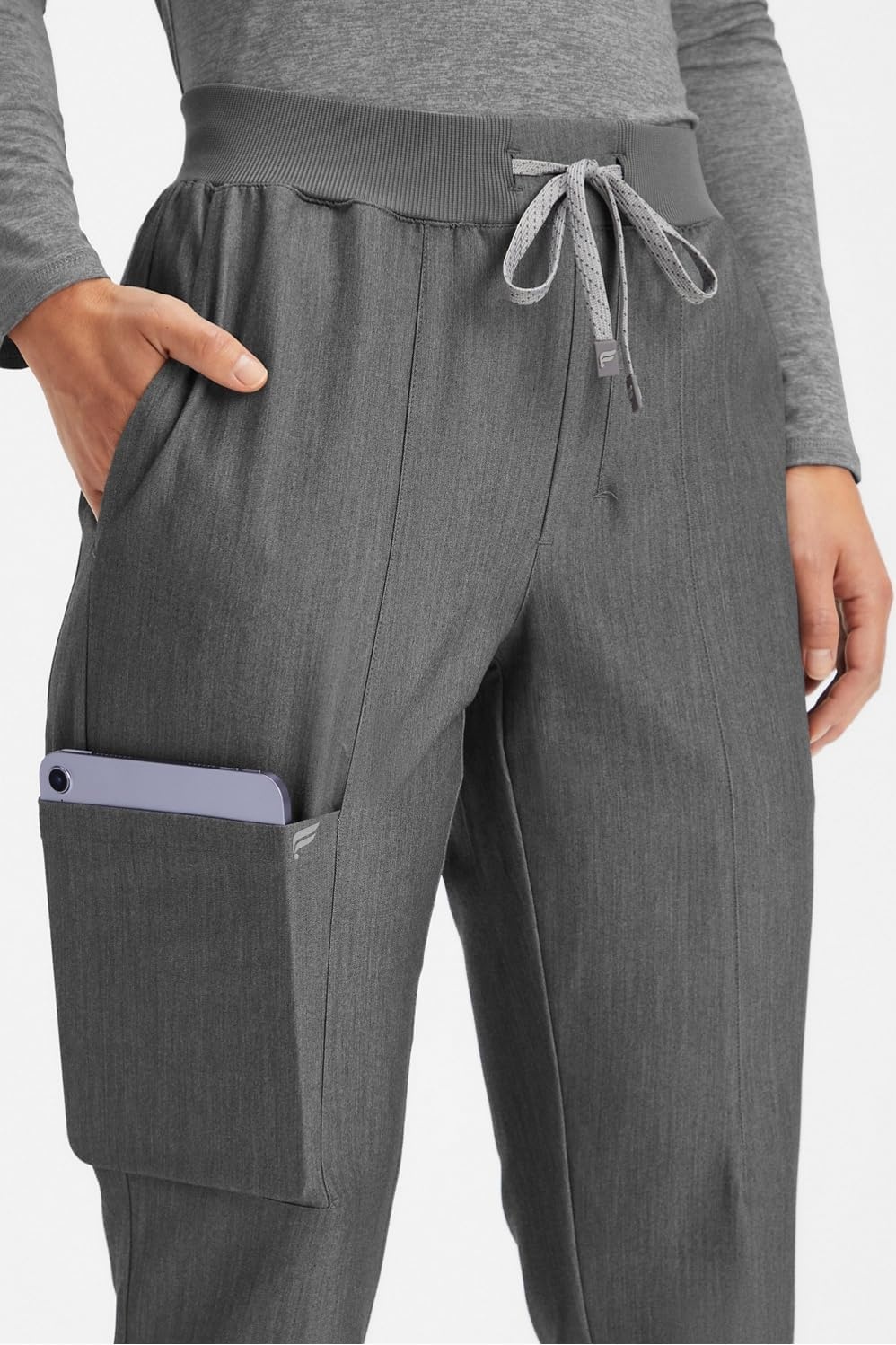 image:imageFabletics Womens Performance Scrub Pant MotionTech 4Way Stretch PocketPacked WrinkleResist SemiSlim FitHeather Grey