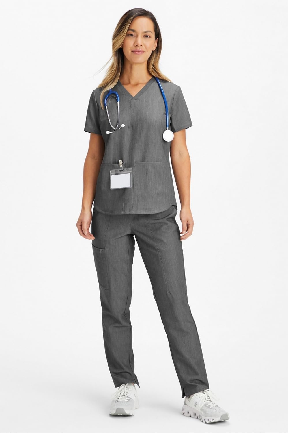 image:imageFabletics Womens Performance Scrub Pant MotionTech 4Way Stretch PocketPacked WrinkleResist SemiSlim FitHeather Grey