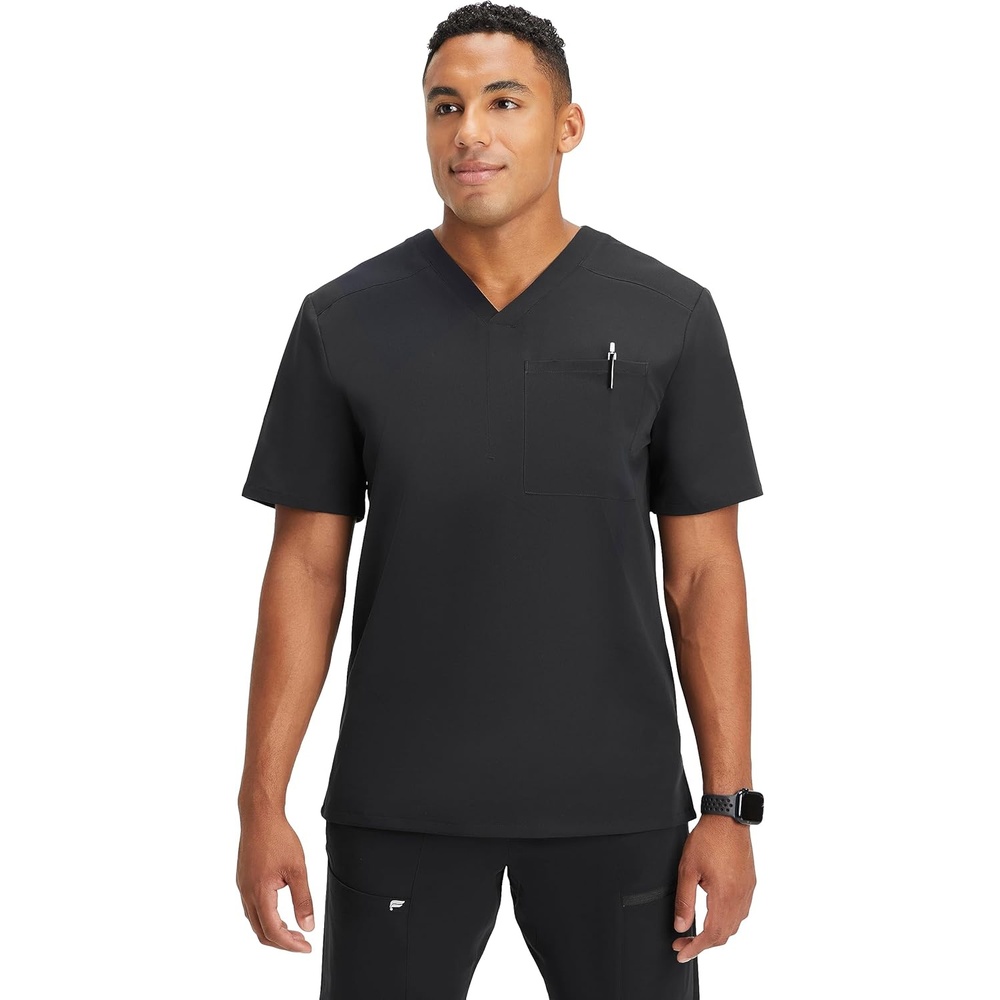 image:imageFabletics Mens Helix 1Pocket Scrub Top MotionTech WrinkleResist Chest Pocket AntiShrink SemiSlim FitBlack