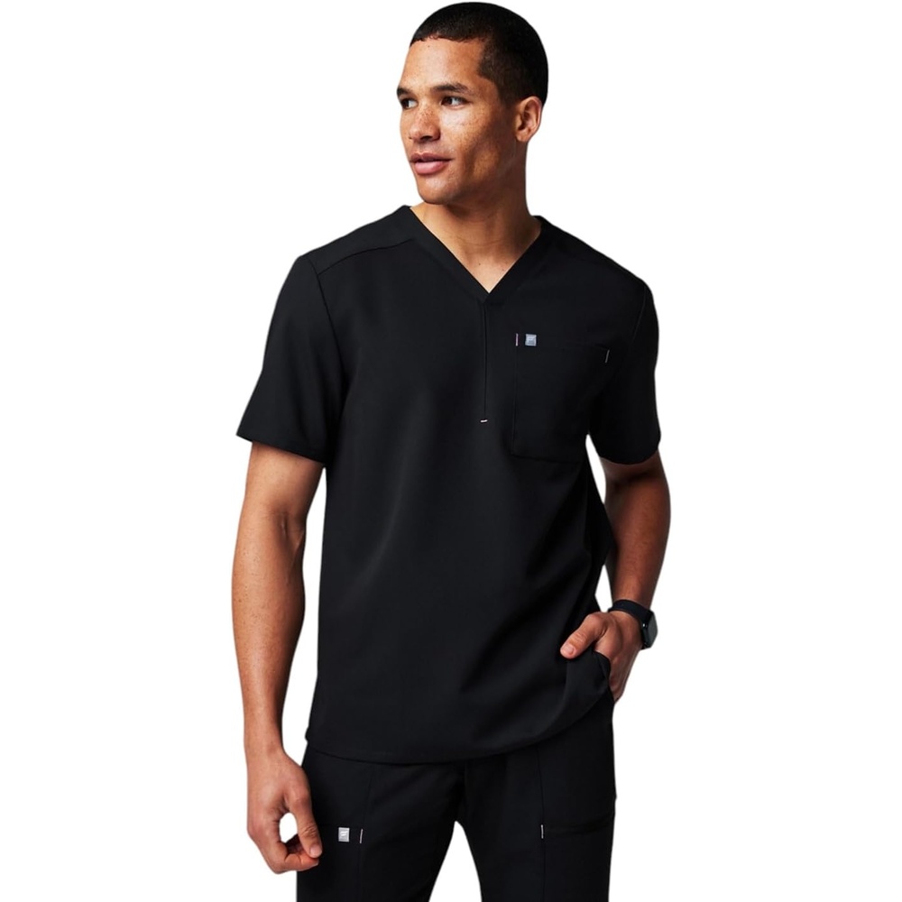 image:imageFabletics Mens Helix 1Pocket Scrub Top  MotionTech WrinkleResist Chest Pocket AntiShrink SemiSlim FitBlackLilac