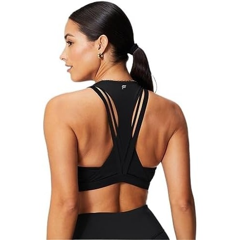image:imageFabletics Womens Boost Medium Impact Sports Bra Workout Yoga Athletic Fitness KnitBlack