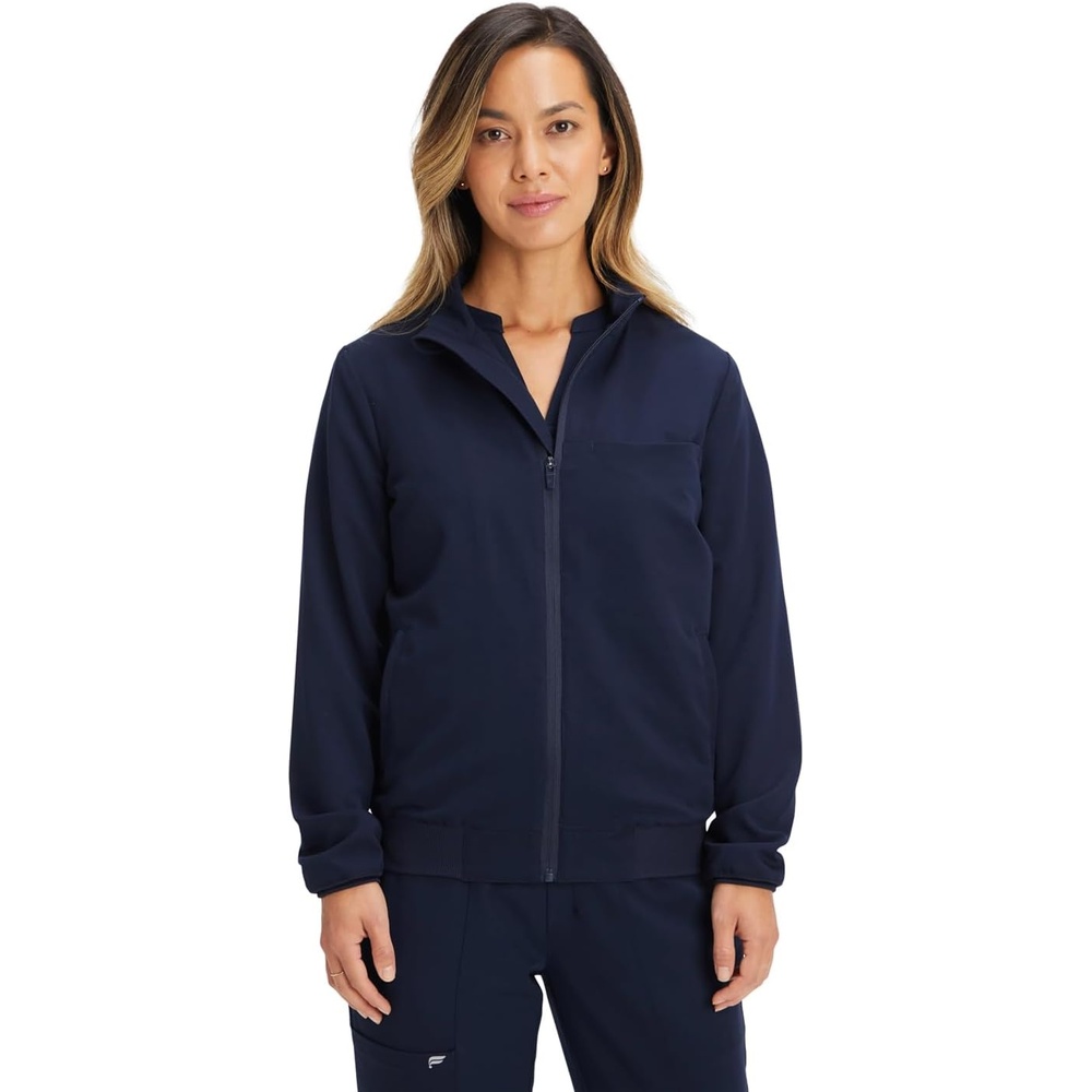 image:imageFabletics Womens Daily 3Pocket Scrub Jacket MotionTech Lightweight Breathable WrinkleResist SemiSlim FitNavy