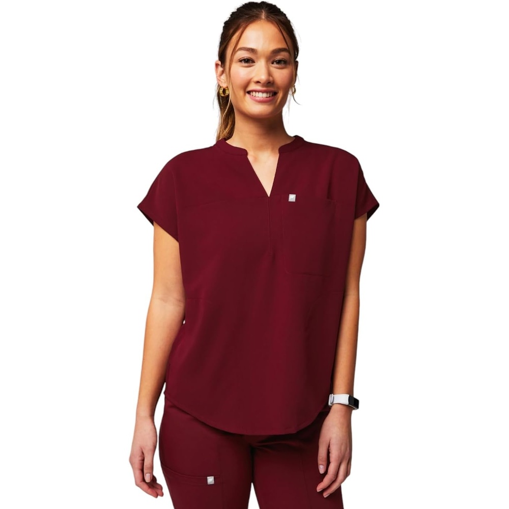 image:imageFabletics Womens Evolve 3Pocket Scrub Top with an Oversized Fit  MotionTech 4Way Stretch WrinkleResist AntiShrinkWine