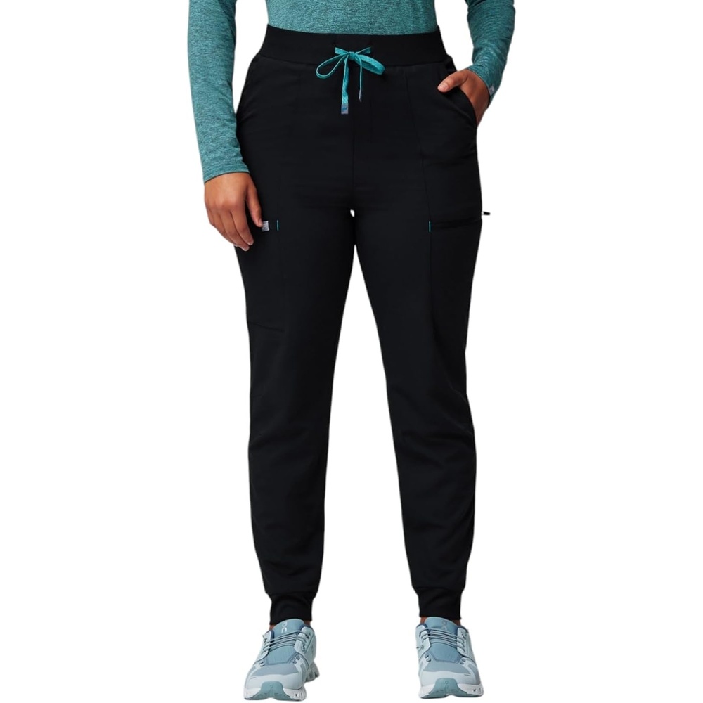 image:imageFabletics Womens High Rise Active Scrub Jogger MotionTech 4Way Stretch PocketPacked Lightweight SemiSlim FitBlackBlue Lagoon