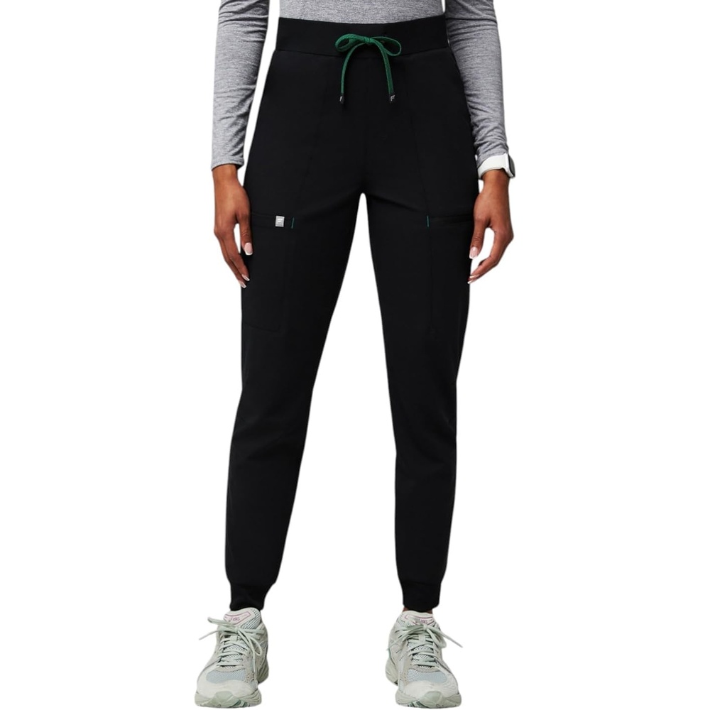 image:imageFabletics Womens High Rise Active Scrub Jogger MotionTech 4Way Stretch PocketPacked Lightweight SemiSlim FitBlackHunter Green