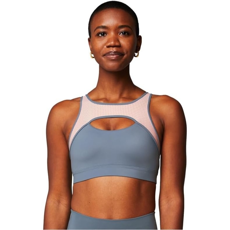 image:imageFabletics Womens Mesh Breathable Medium Impact Sports BraStormcloudLight Capri Coral