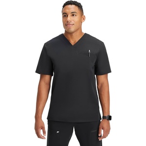Fabletics Men’s Helix 1-Pocket Scrub Top – MotionTech, Wrinkle-Resist, Chest Pocket, Anti-Shrink, Semi-Slim Fit(Black)