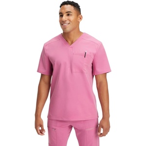 Fabletics Men’s Helix 1-Pocket Scrub Top – MotionTech, Wrinkle-Resist, Chest Pocket, Anti-Shrink, Semi-Slim Fit(Cashmere Pink)