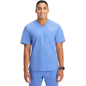 Fabletics Men’s Helix 1-Pocket Scrub Top – MotionTech, Wrinkle-Resist, Chest Pocket, Anti-Shrink, Semi-Slim Fit(Ceil Blue)