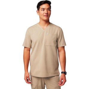 Fabletics Men’s Helix 1-Pocket Scrub Top – MotionTech, Wrinkle-Resist, Chest Pocket, Anti-Shrink, Semi-Slim Fit(Chai)