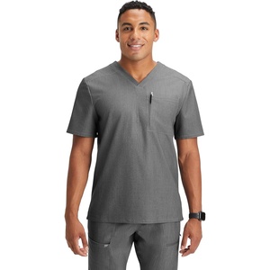 Fabletics Men’s Helix 1-Pocket Scrub Top – MotionTech, Wrinkle-Resist, Chest Pocket, Anti-Shrink, Semi-Slim Fit(Heather Grey)