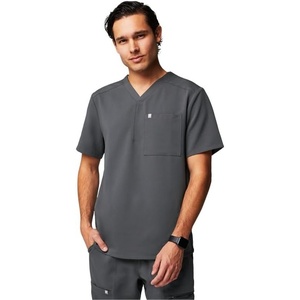 Fabletics Men’s Helix 1-Pocket Scrub Top – MotionTech, Wrinkle-Resist, Chest Pocket, Anti-Shrink, Semi-Slim Fit(Onyx)