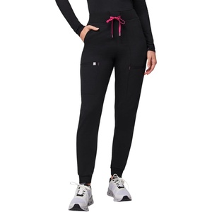 Fabletics Women’s High Rise Active Scrub Jogger – MotionTech, 4-Way Stretch, Pocket-Packed, Lightweight, Semi-Slim Fit(Black/Hibiscus)