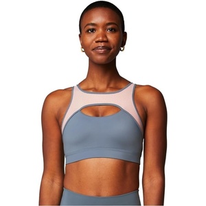 Fabletics Women’s Mesh Breathable Medium Impact Sports Bra(Stormcloud/Light Capri Coral)